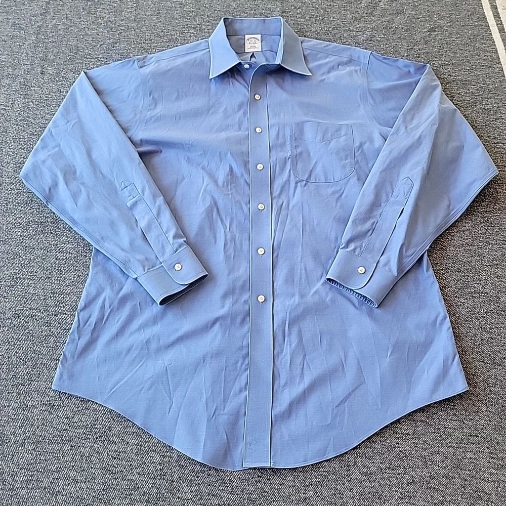 Brooks Brothers Dress Shirt Men's 16.5 35 Slim Fit Blue‎ Button Up Non Iron
